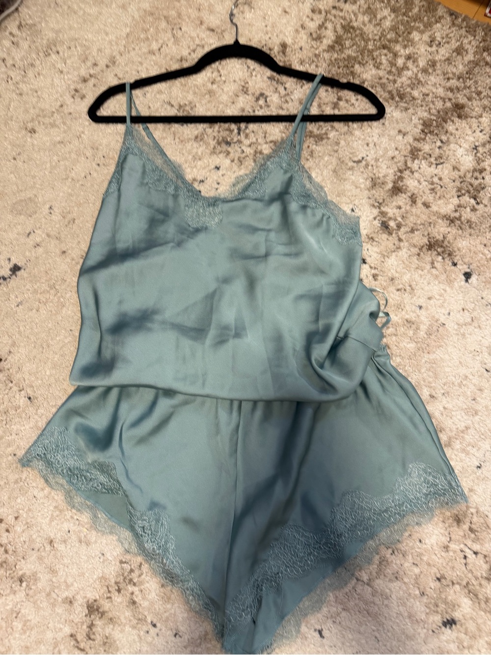 Victoria's Secret Lace-Trim Satin Cami & Shorts Set - Sage